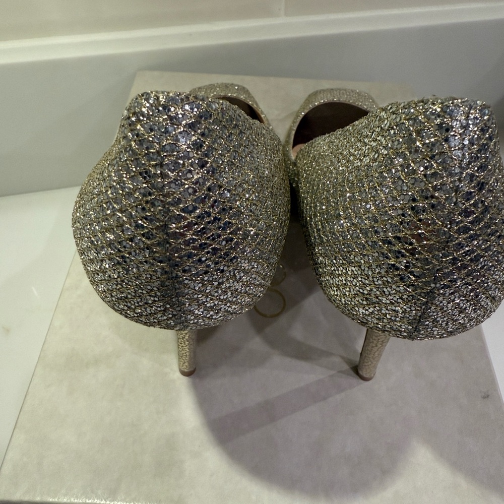 Jimmy Choo Glittering Champagne Peep-Toe Heels - Picture 10 of 10